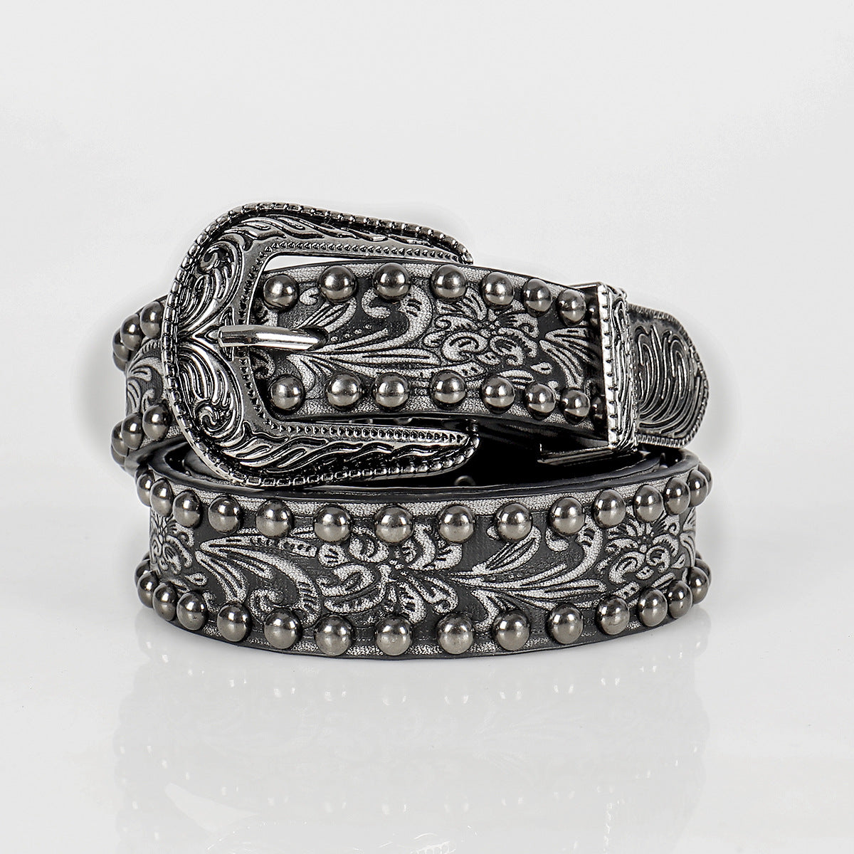 Women's Vintage Threading Rivet Embossed Pin Buckle Belt
