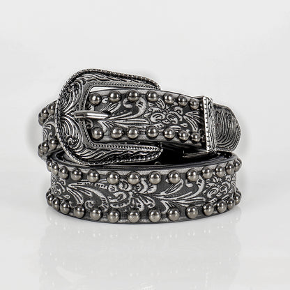 Women's Vintage Threading Rivet Embossed Pin Buckle Belt