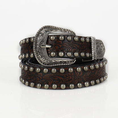 Women's Vintage Threading Rivet Embossed Pin Buckle Belt